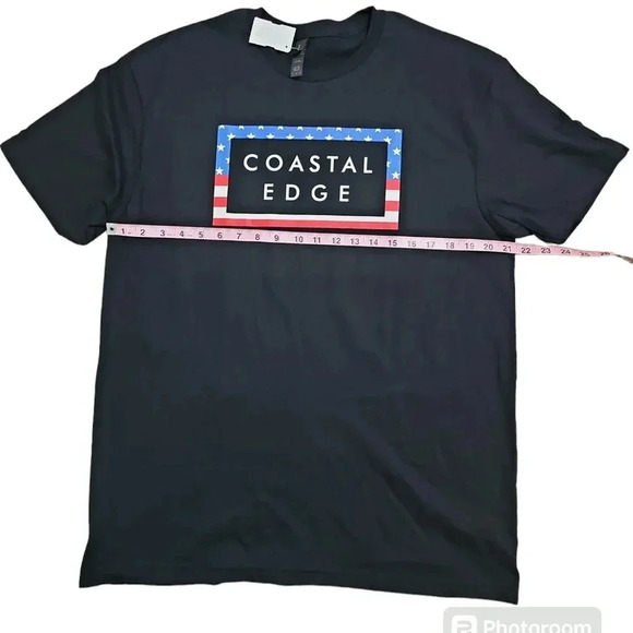 Coastal Edge Men’s Size Large Black Graphic T-Shirt American Flag Box Logo NWT - Picture 6 of 7